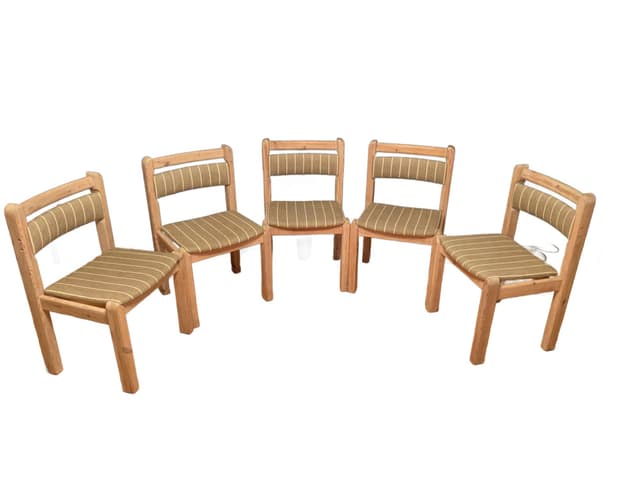 Zestaw pięciu krzeseł, oliwkowy, wełna, sosna, Thorsø Stolefabrik, Dania, lata 70. - WYMIARY