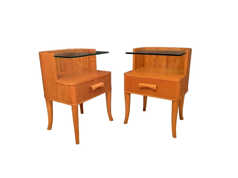 Pair of nightstands, brown elm wood, by A. Larsson, Bodafors, Sweden, 1940s.