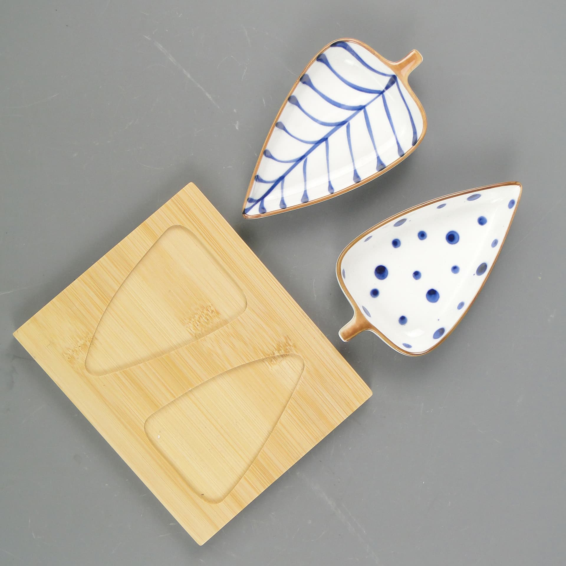 Zestaw naczyń do przystawek Oriental, porcelana ivory white, bambus, lata 90. - 59800