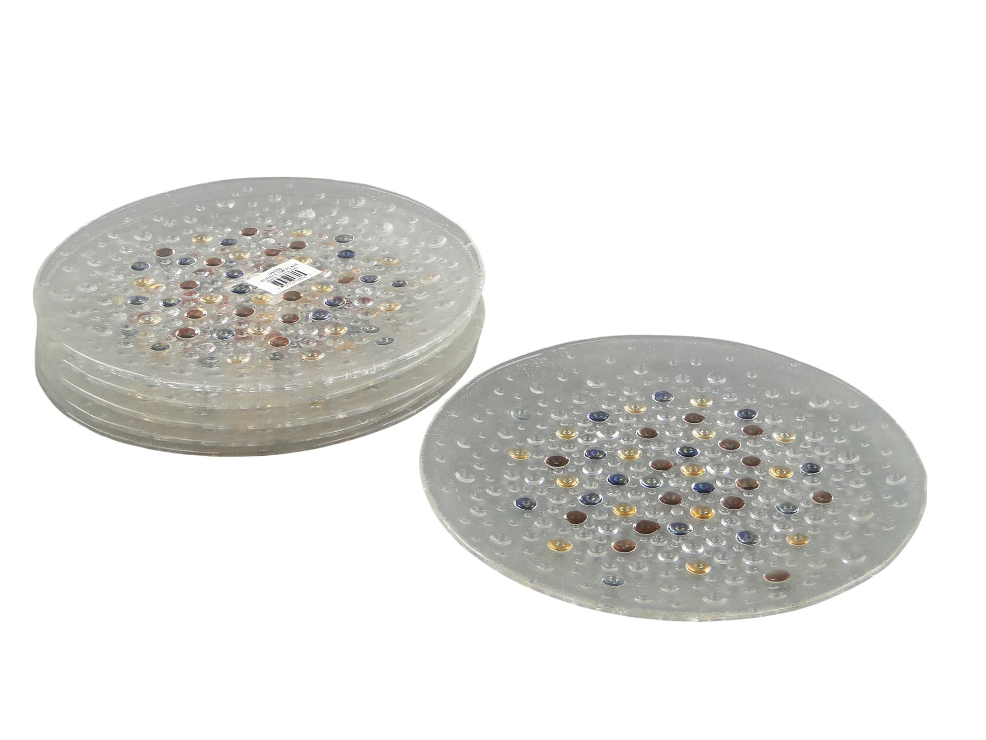 Set of dessert plates Krople rosy, multicolor glass, by J. Drost, Ząbkowice, Poland, 1980s. - 59943