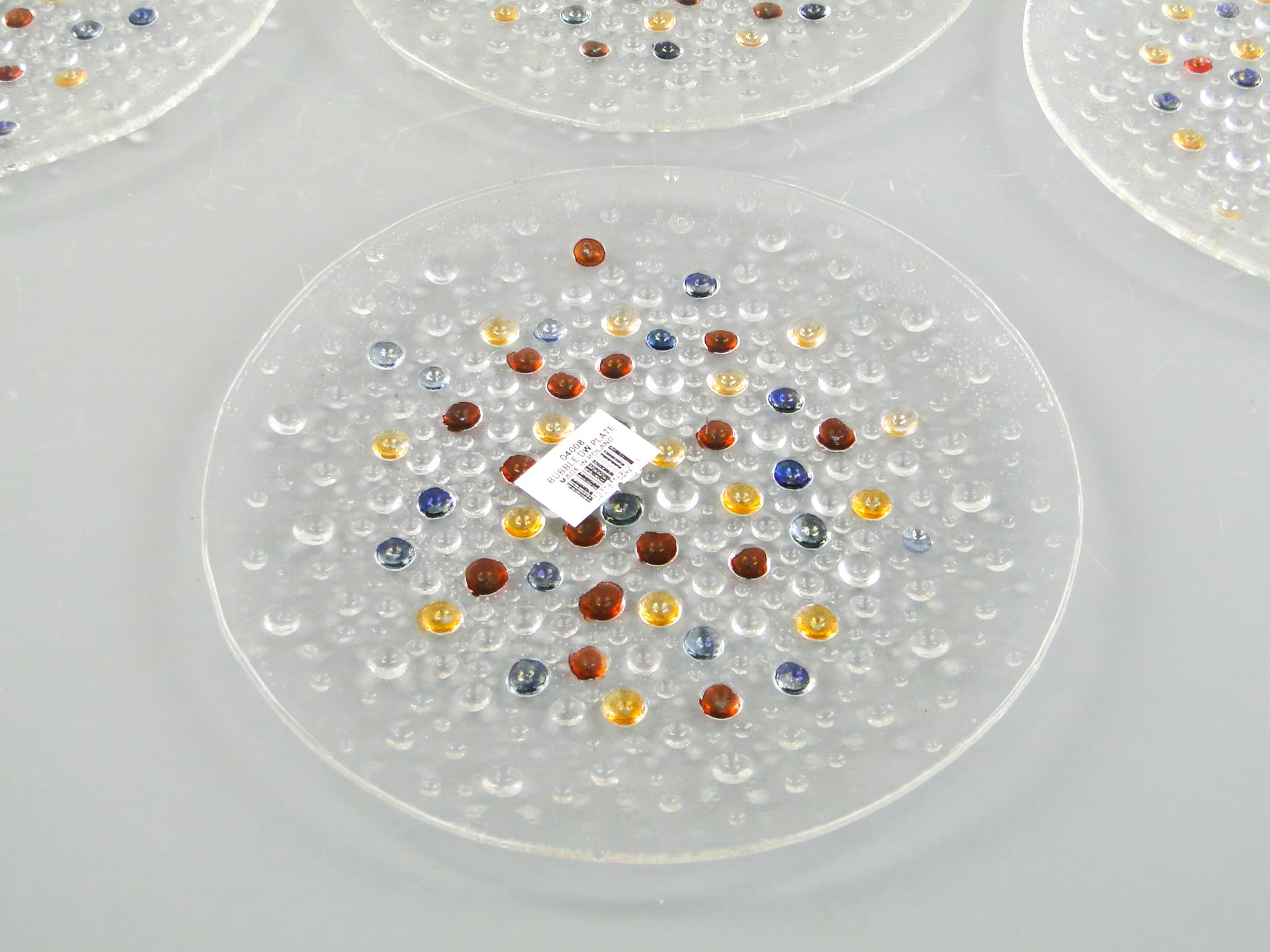 Set of dessert plates Krople rosy, multicolor glass, by J. Drost, Ząbkowice, Poland, 1980s. - 59821