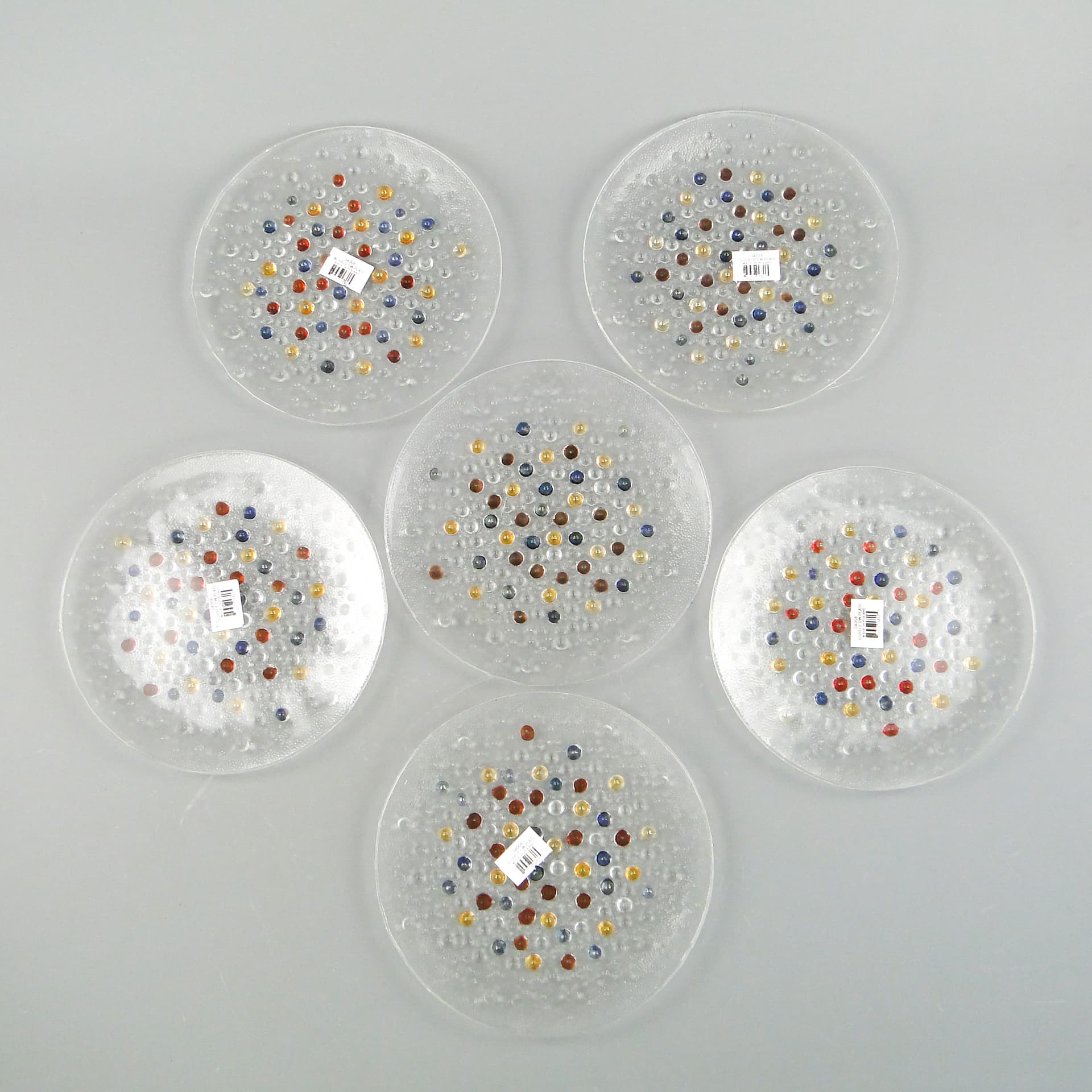 Set of dessert plates Krople rosy, multicolor glass, by J. Drost, Ząbkowice, Poland, 1980s. - 59822