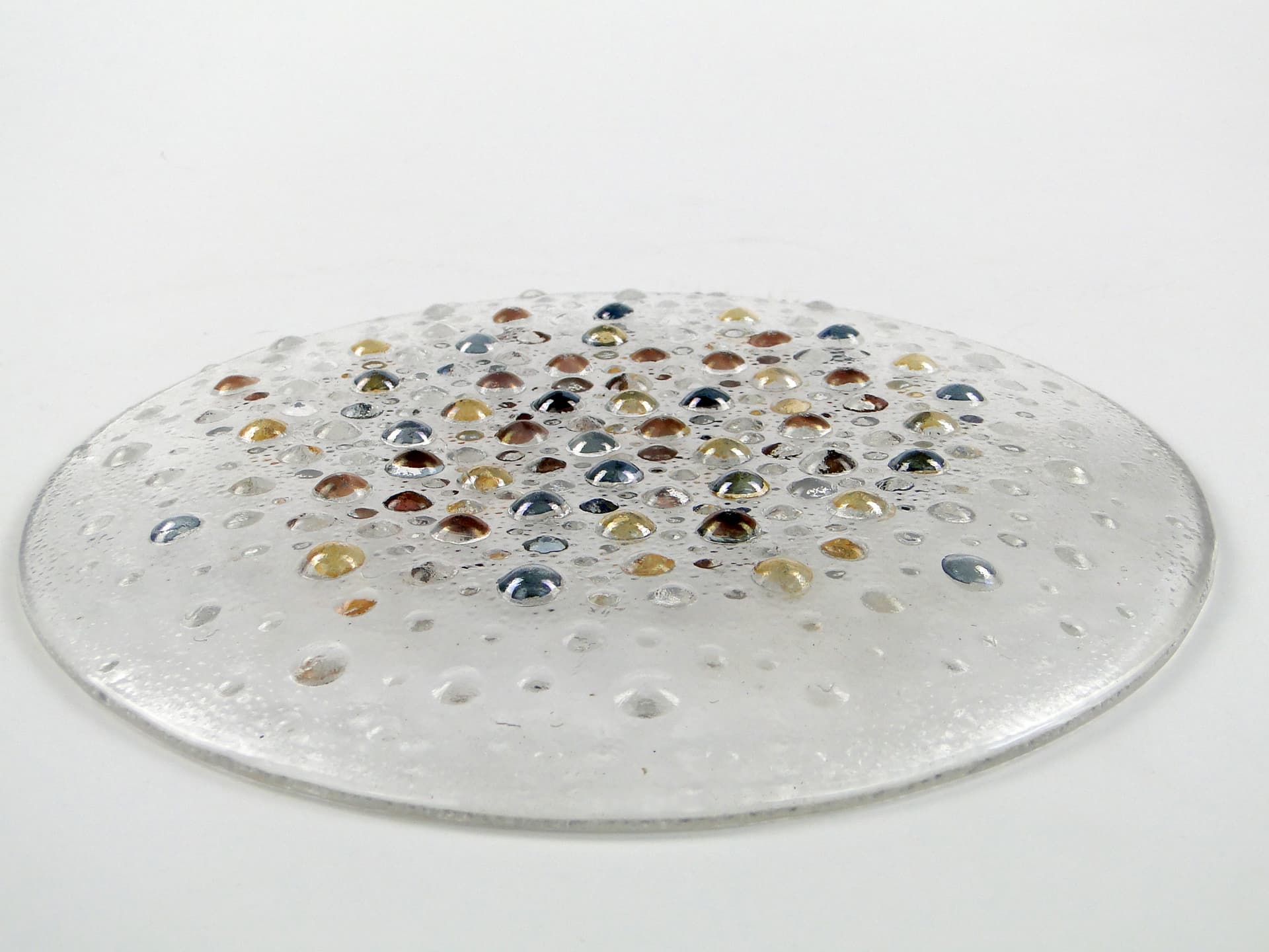 Set of dessert plates Krople rosy, multicolor glass, by J. Drost, Ząbkowice, Poland, 1980s. - 59818