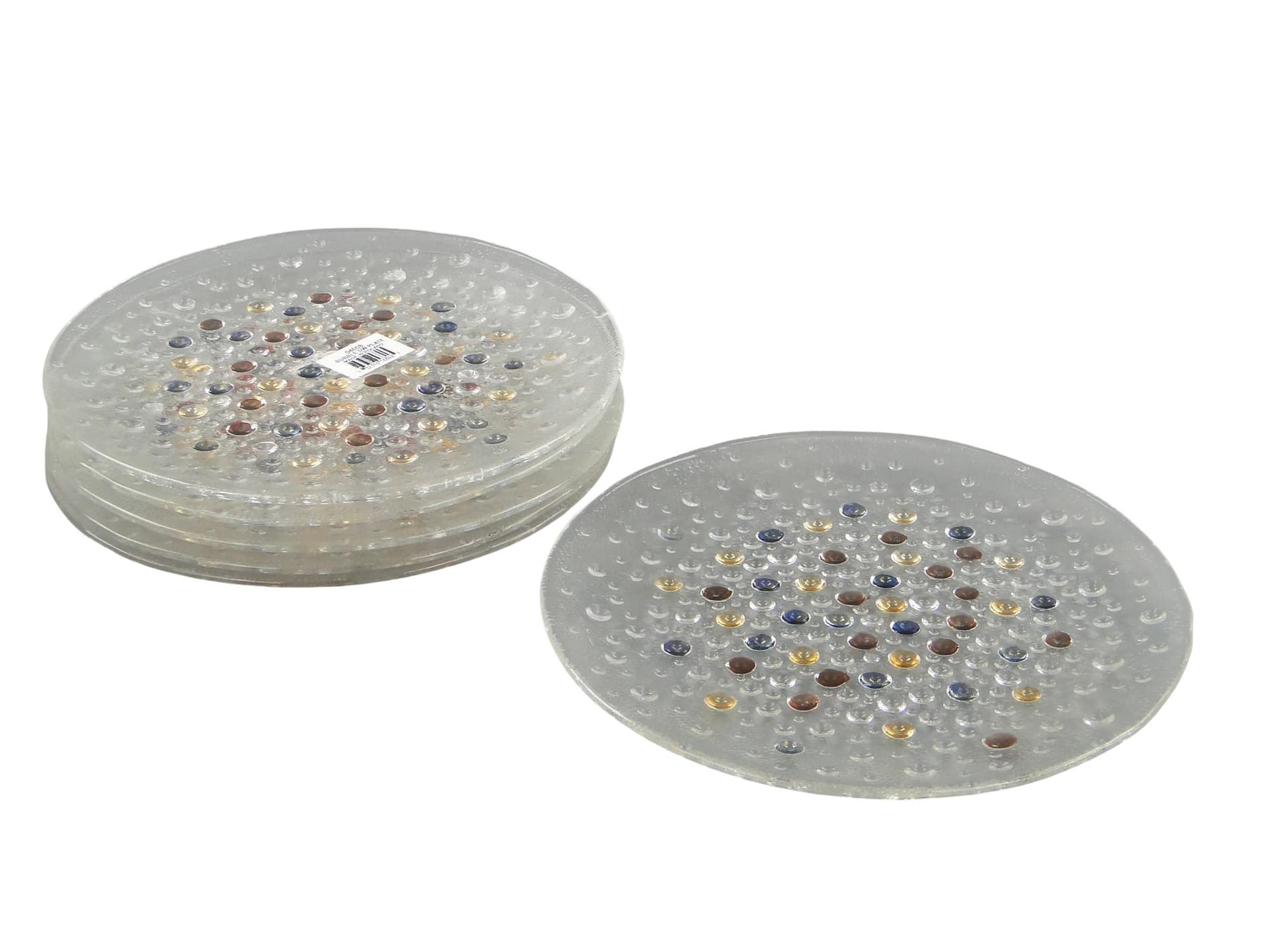 Set of dessert plates Krople rosy, multicolor glass, by J. Drost, Ząbkowice, Poland, 1980s.