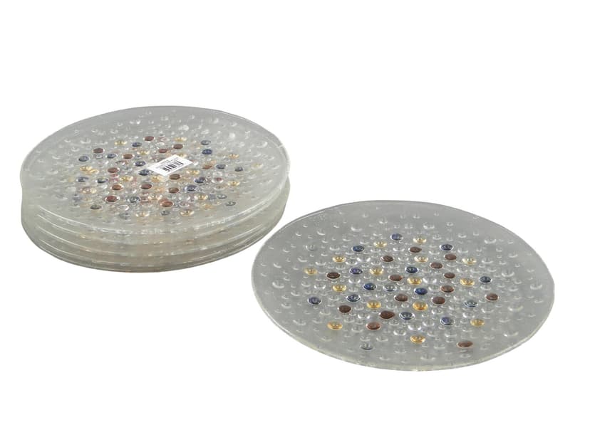 Zestaw talerzy deserowych Krople rosy, multikolor, szkło, proj. J. Drost, Ząbkowice, Polska, lata 80.