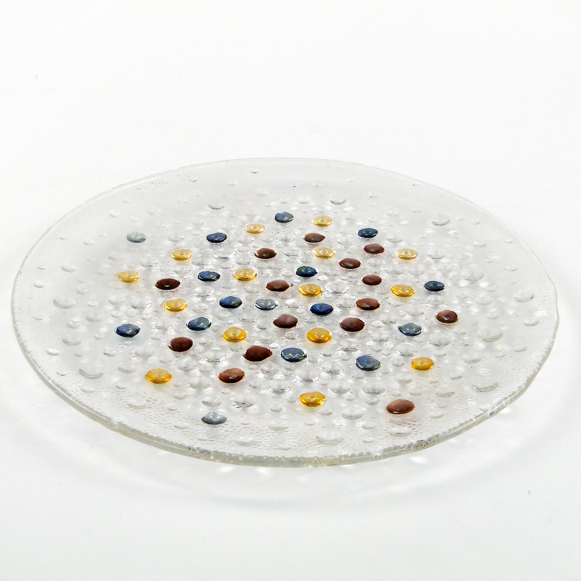 Set of dessert plates Krople rosy, multicolor glass, by J. Drost, Ząbkowice, Poland, 1980s. - 59817