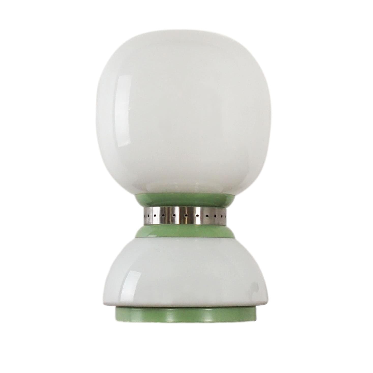 Desk lamp Space Age, white glass, green metal, chrome metal, Italy, 1970s.