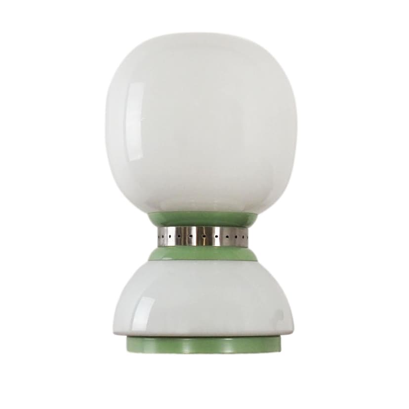 Lampa biurkowa Space Age, szkło białe, metal zielony, metal chromowany, Włochy, lata 70.