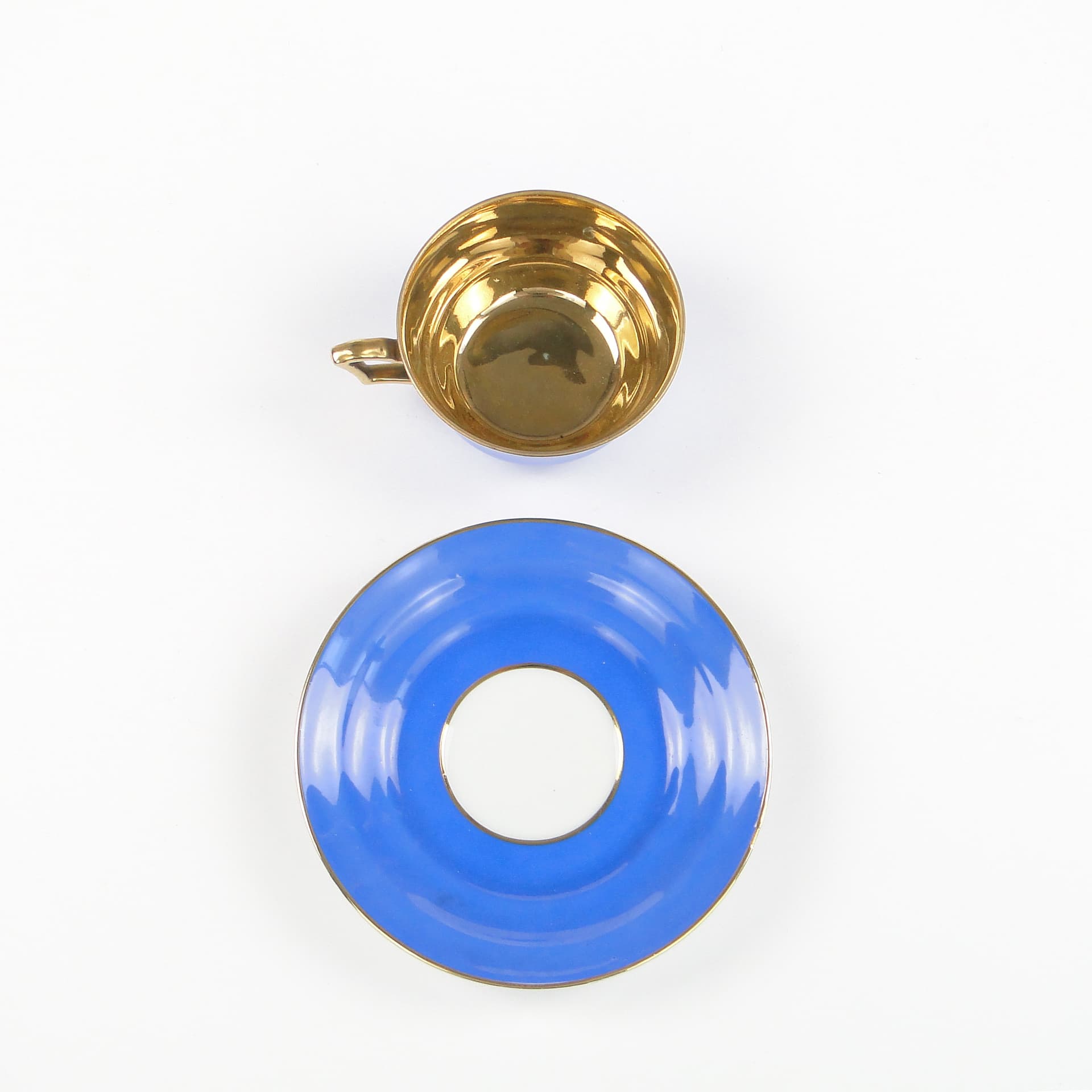 Filiżanka mokka Bałtyk, niebieski złoty, porcelana, proj. B. Wendorf, Ćmielów, Polska, lata 30. - 59936