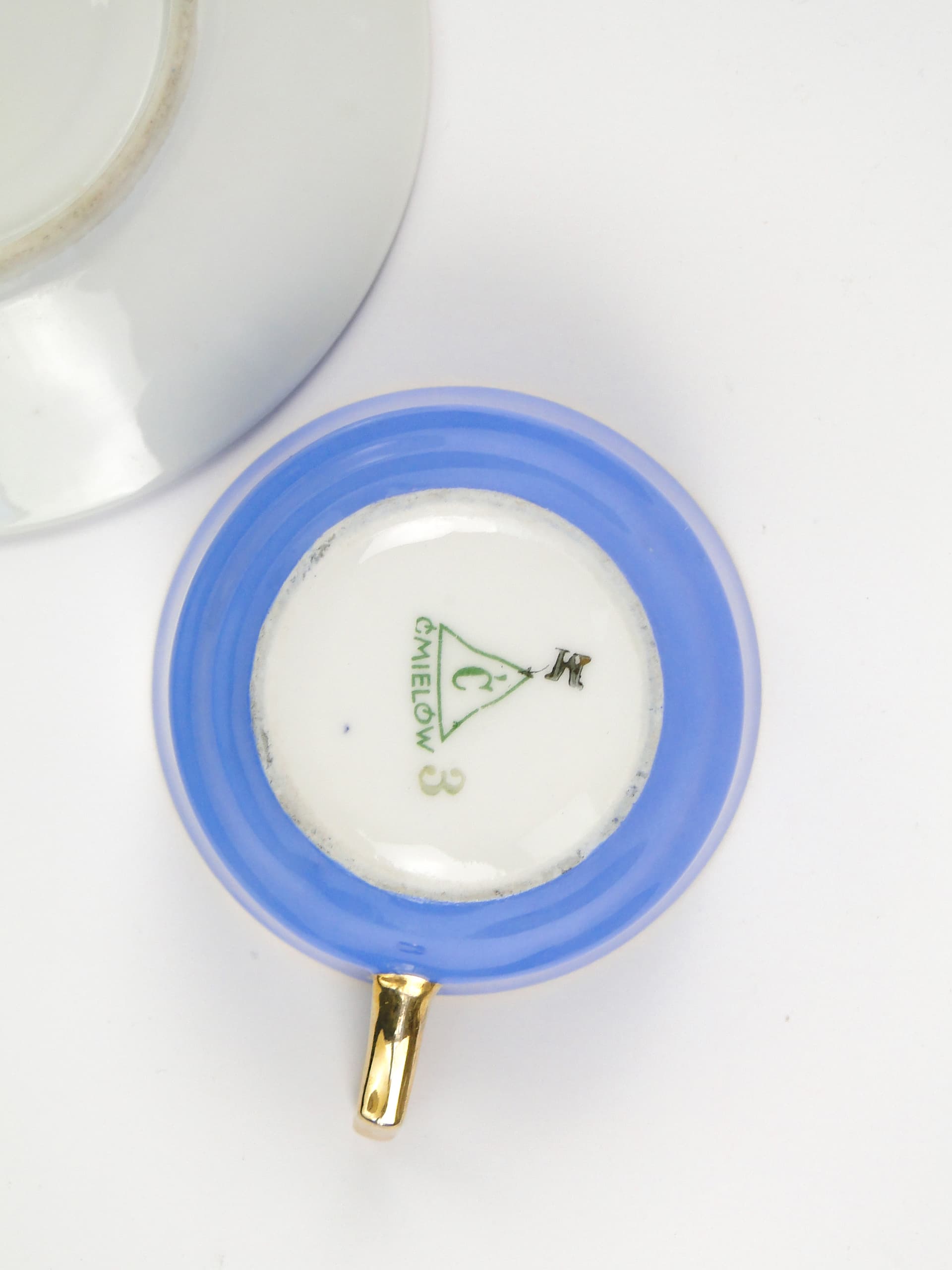 Filiżanka mokka Bałtyk, niebieski złoty, porcelana, proj. B. Wendorf, Ćmielów, Polska, lata 30. - 59940