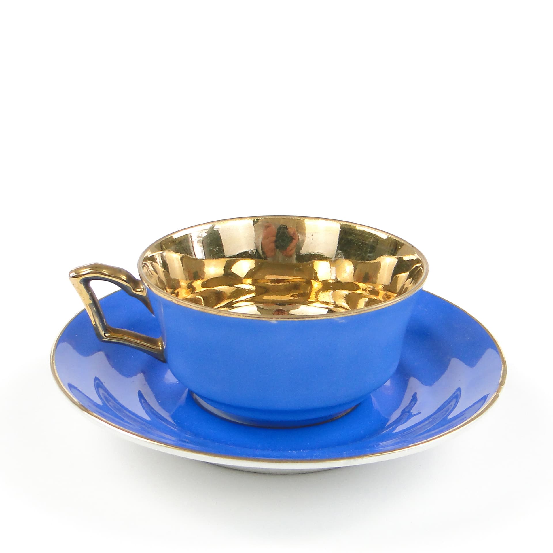 Filiżanka mokka Bałtyk, niebieski złoty, porcelana, proj. B. Wendorf, Ćmielów, Polska, lata 30. - 59934