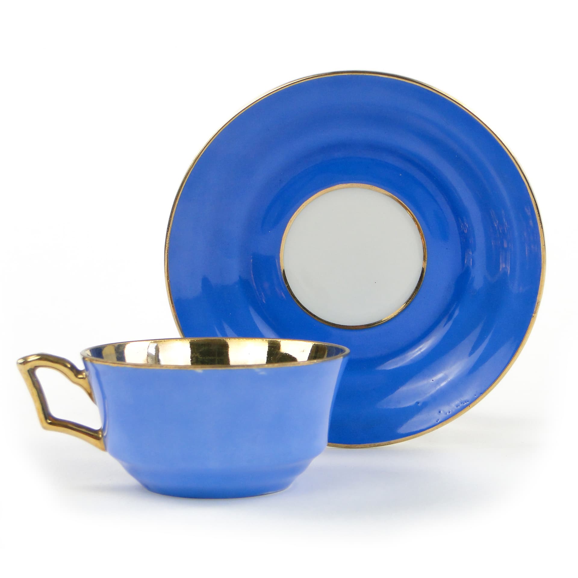 Filiżanka mokka Bałtyk, niebieski złoty, porcelana, proj. B. Wendorf, Ćmielów, Polska, lata 30. - 59932