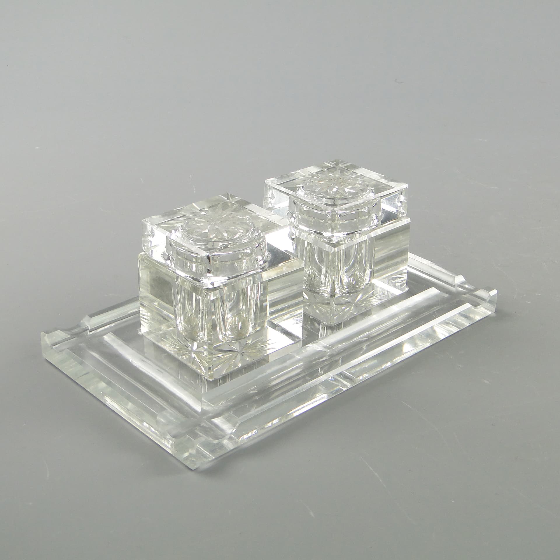 Desk inkwell set, transparent crystal, 1920s - 60039