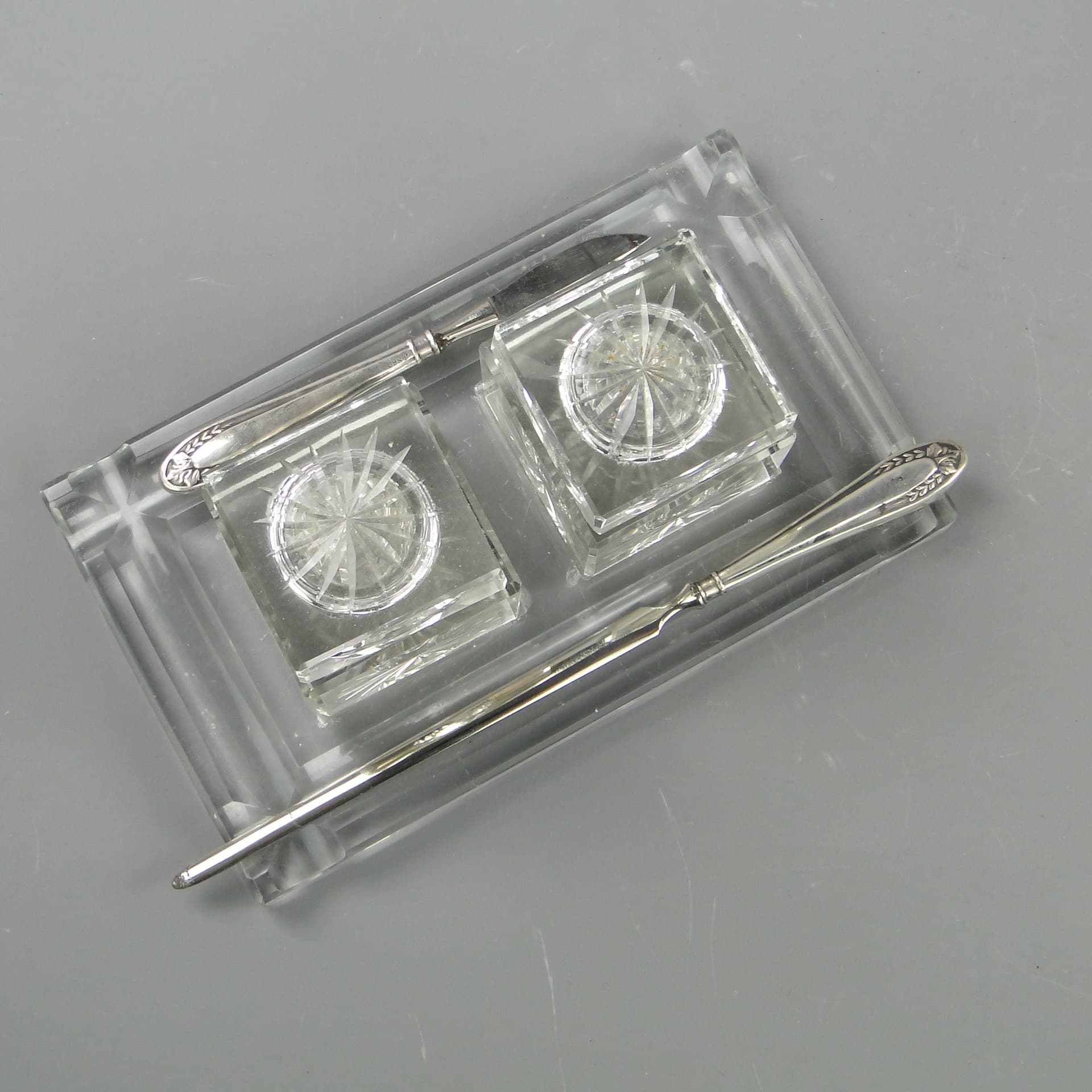 Desk inkwell set, transparent crystal, 1920s - 60040