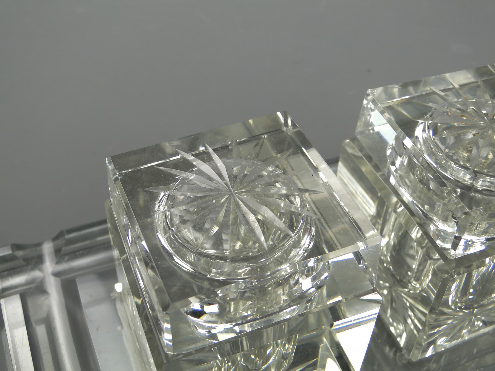 Desk inkwell set, transparent crystal, 1920s - 60044