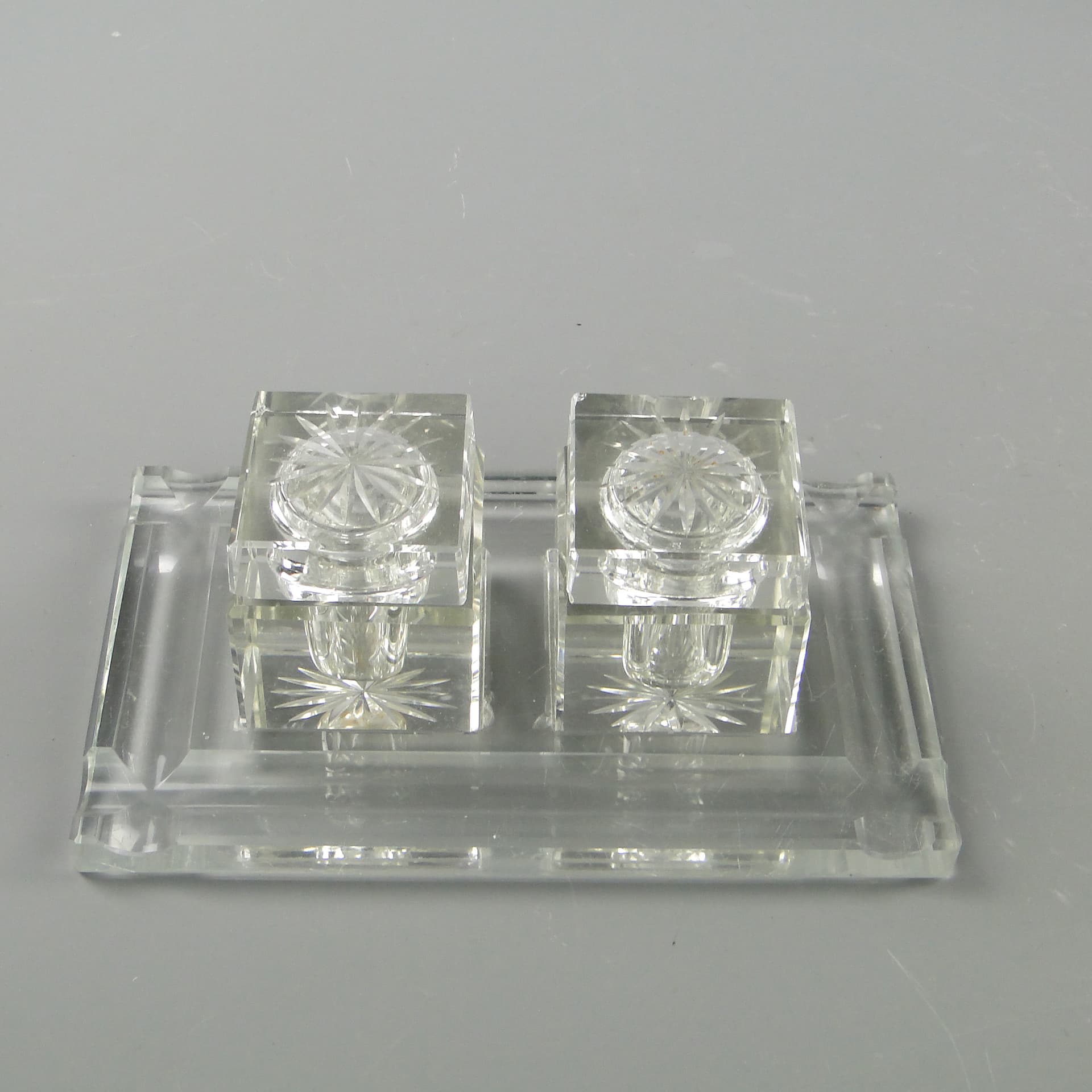 Desk inkwell set, transparent crystal, 1920s - 60037