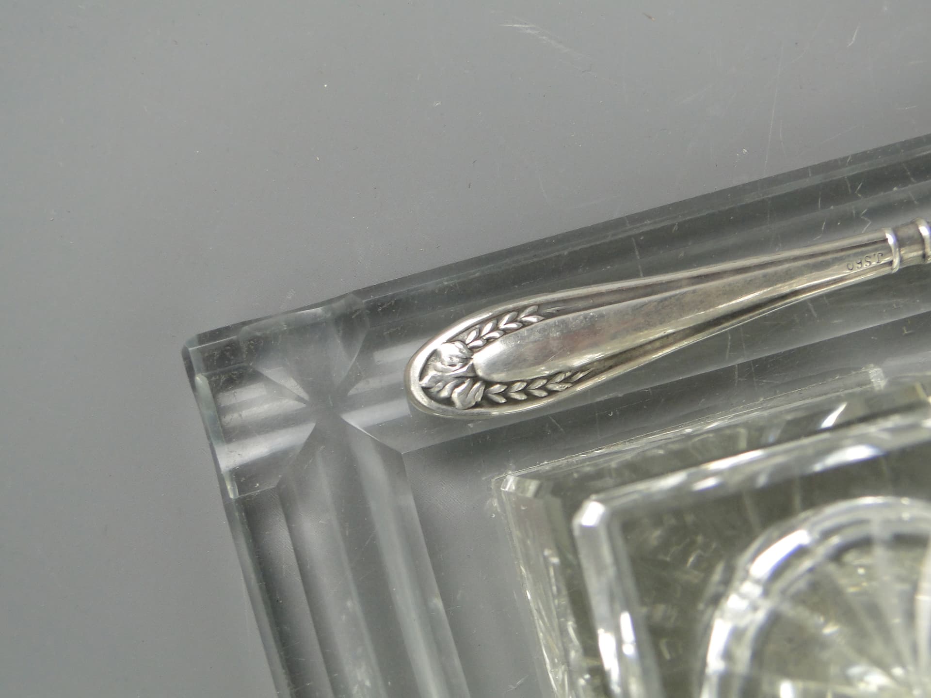Desk inkwell set, transparent crystal, 1920s - 60042