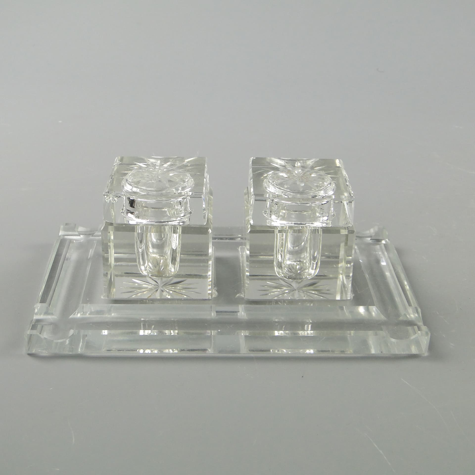 Desk inkwell set, transparent crystal, 1920s - 60036