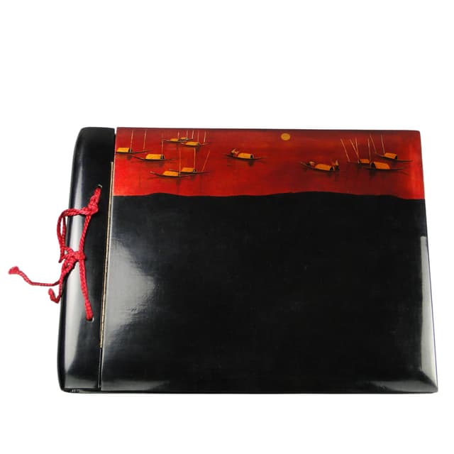 Album na zdjęcia orientalny, lakier czarny, drewno, Wietnam, lata 50. - WYMIARY