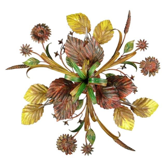 Ceiling Light Hollywood Regency, golden, metal, Italy, 1970s. - DIMENSION