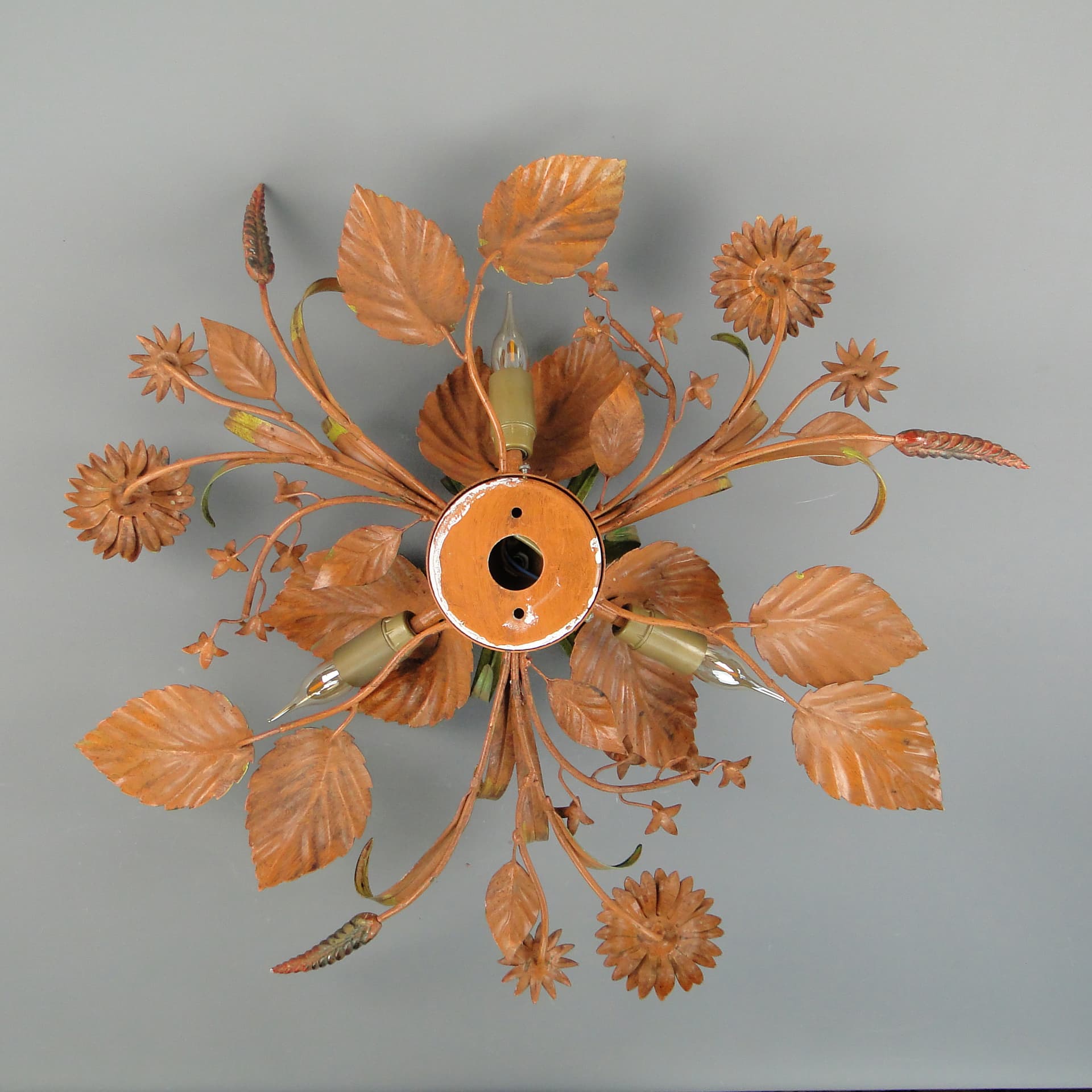 Ceiling Light Hollywood Regency, golden, metal, Italy, 1970s. - 60189