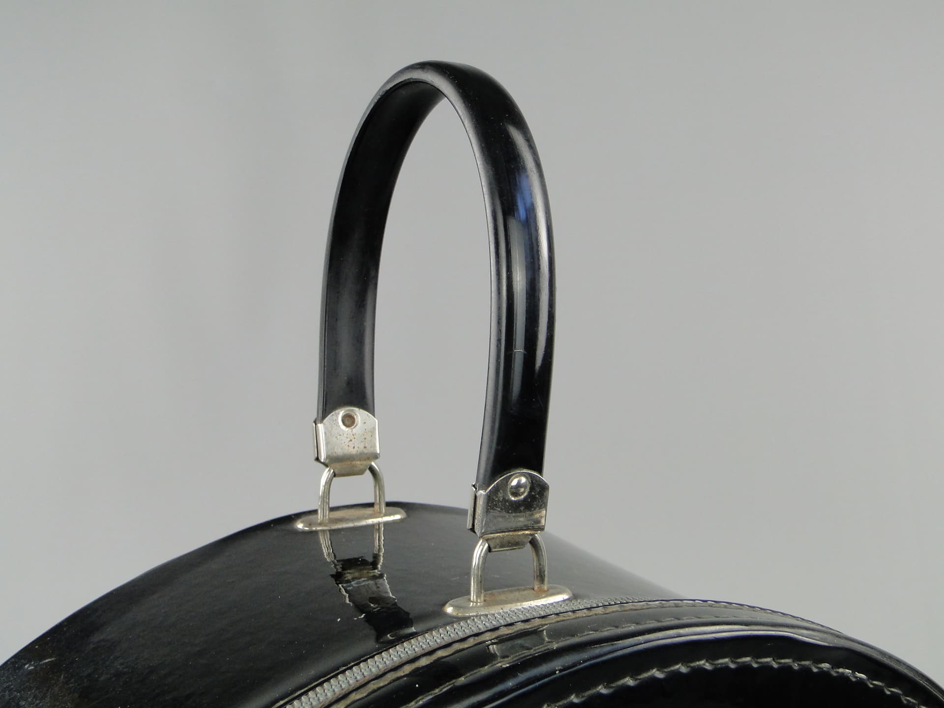 Hatbox, black, artificial leather, metal, France, 1950s - 60200