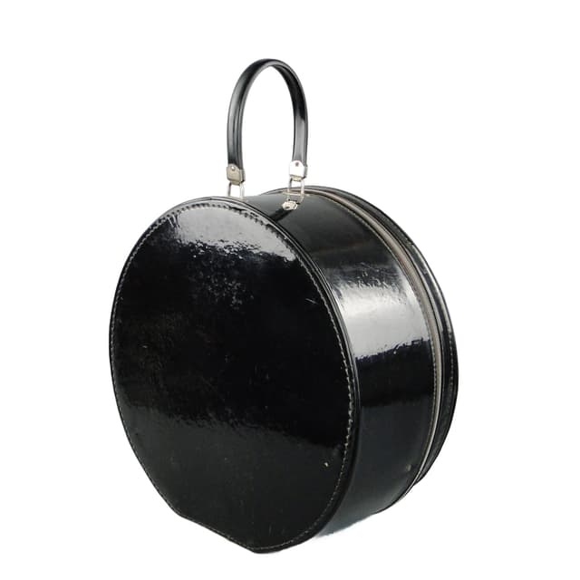Hatbox, black, artificial leather, metal, France, 1950s - DIMENSION
