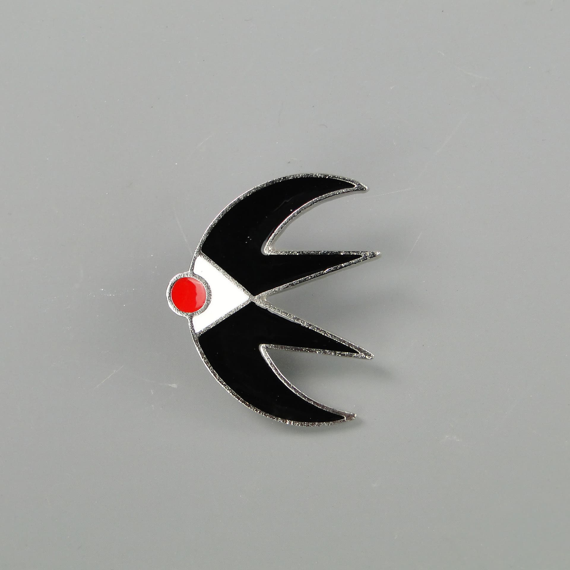 Brooch First Swallow, multicolor, enamelled metal, by J. Treutler, Poland, 1950s. - 60278