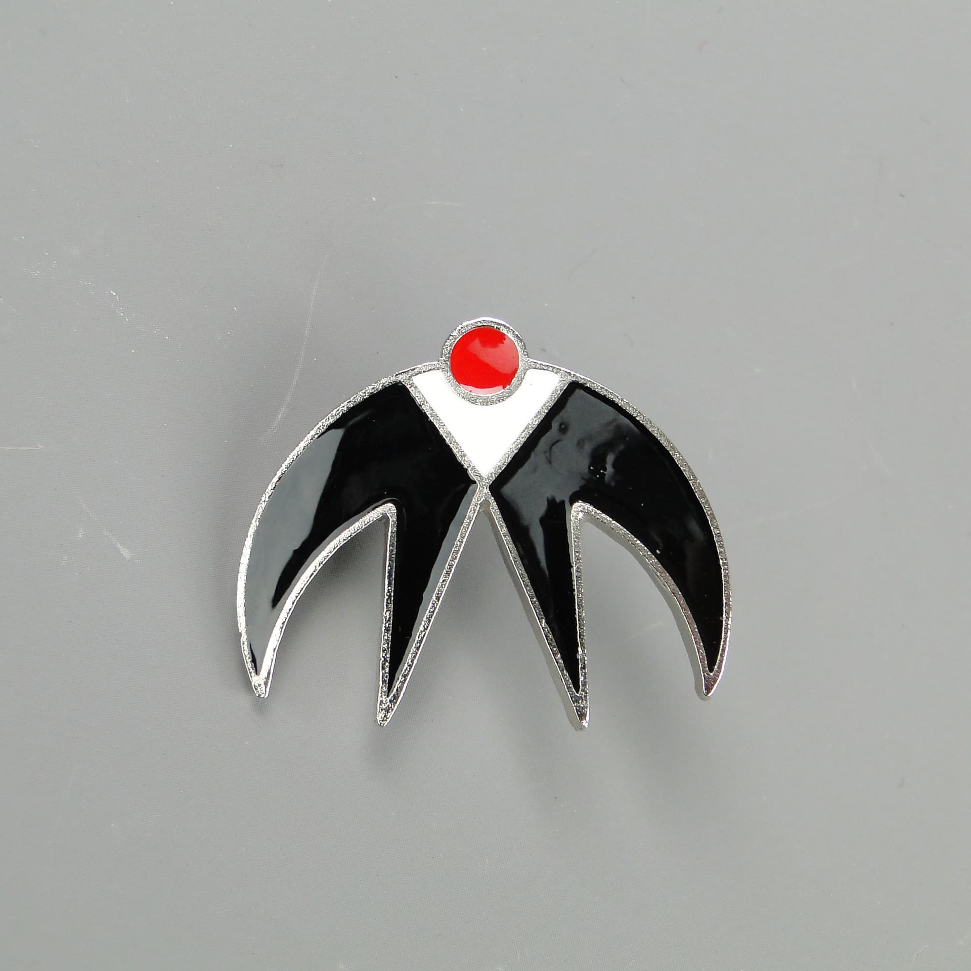 Brooch First Swallow, multicolor, enamelled metal, by J. Treutler, Poland, 1950s. - 60279