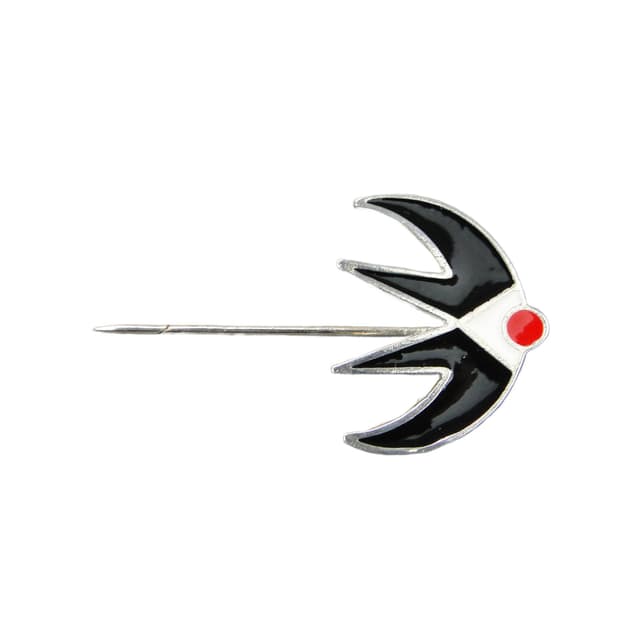 Wpinka Pierwsza Jaskółka, multikolor, metal, proj. J. Treutler, Polska, lata 50. - WYMIARY