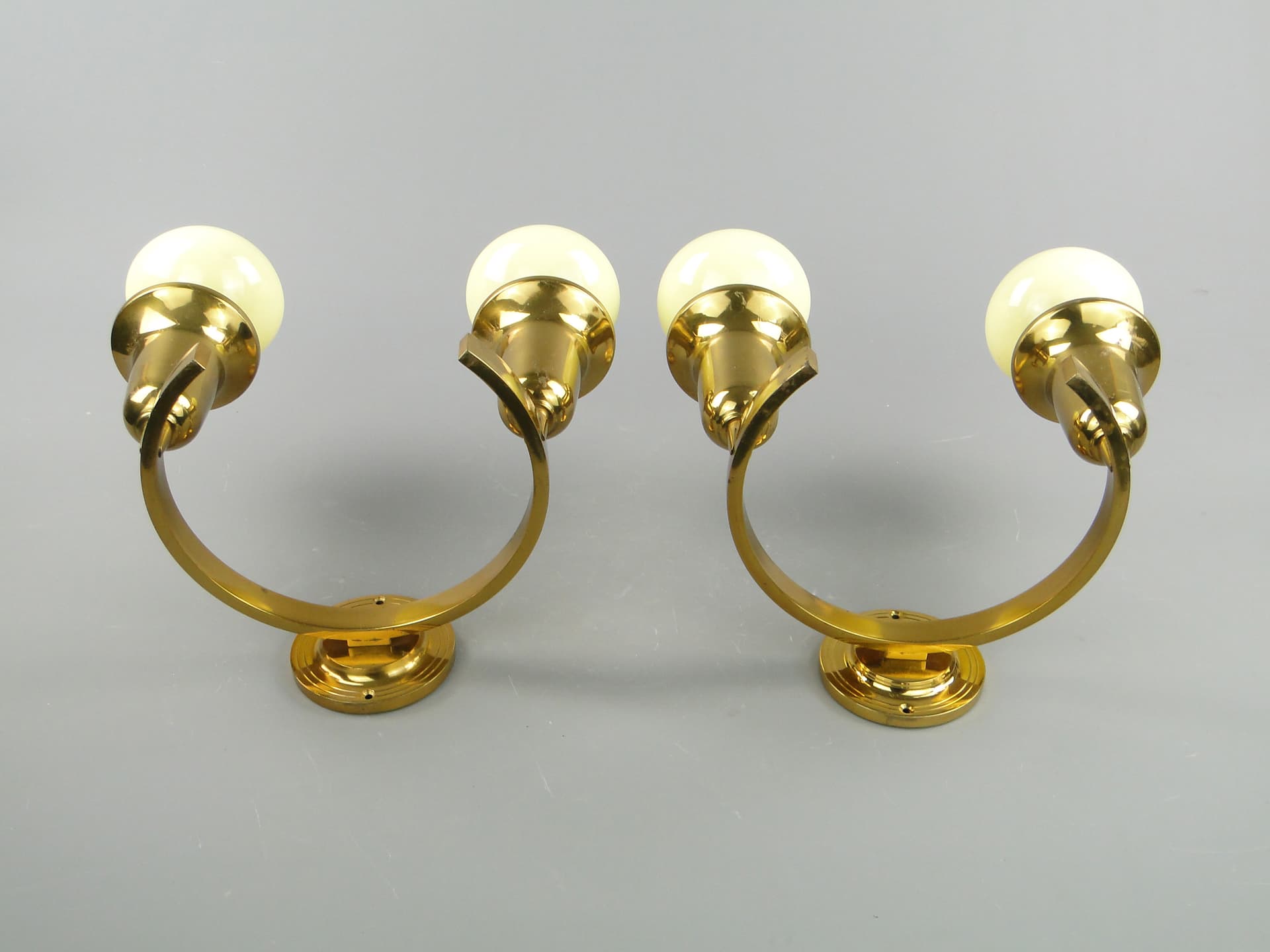Pair of wall sconces Art Deco, golden brass, Poland, 1950s. - 60347