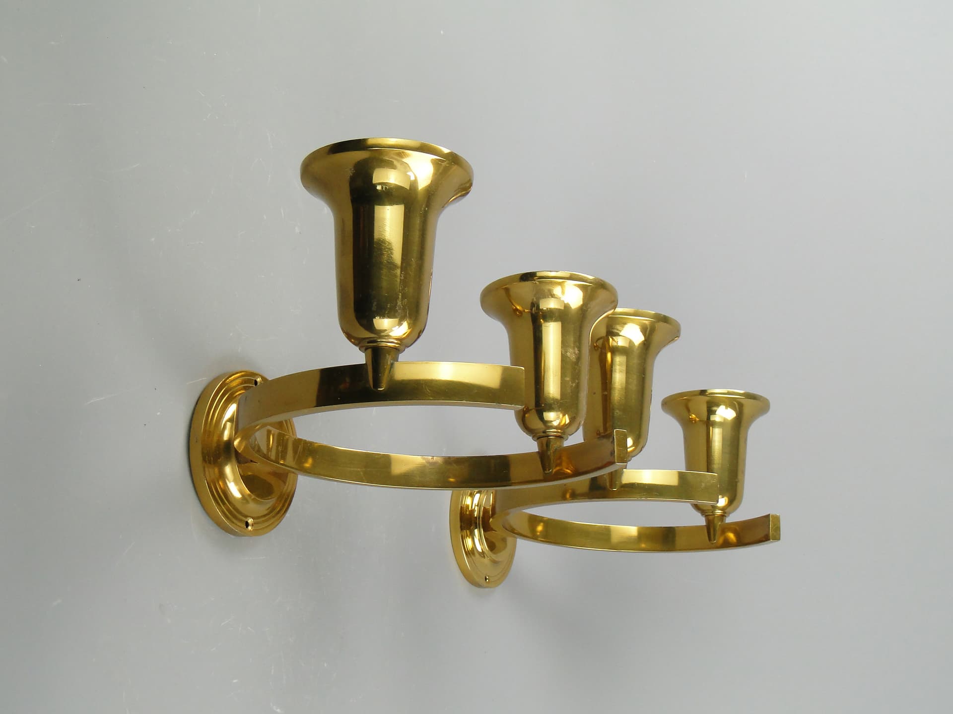 Pair of wall sconces Art Deco, golden brass, Poland, 1950s. - 60341