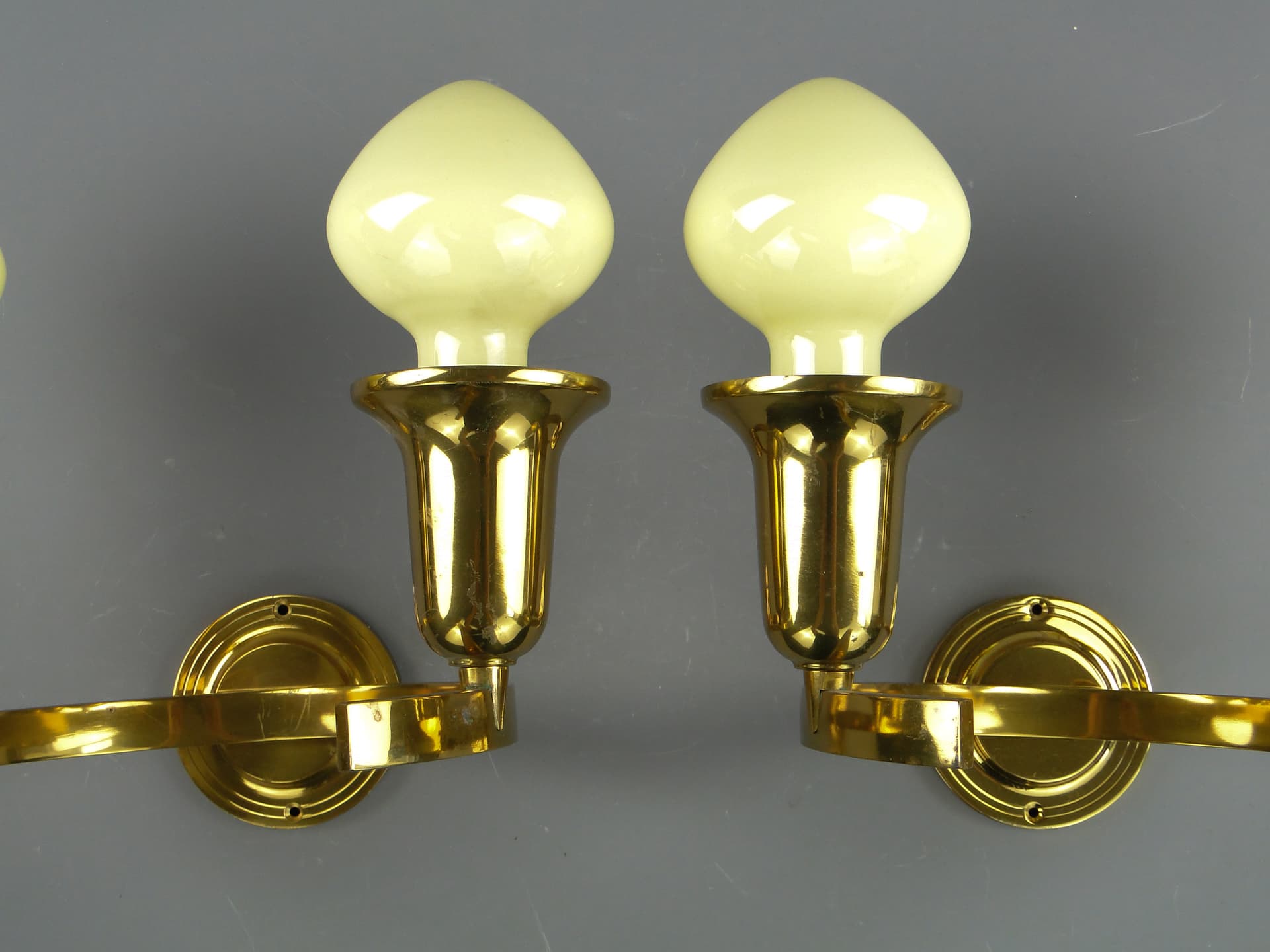 Pair of wall sconces Art Deco, golden brass, Poland, 1950s. - 60348