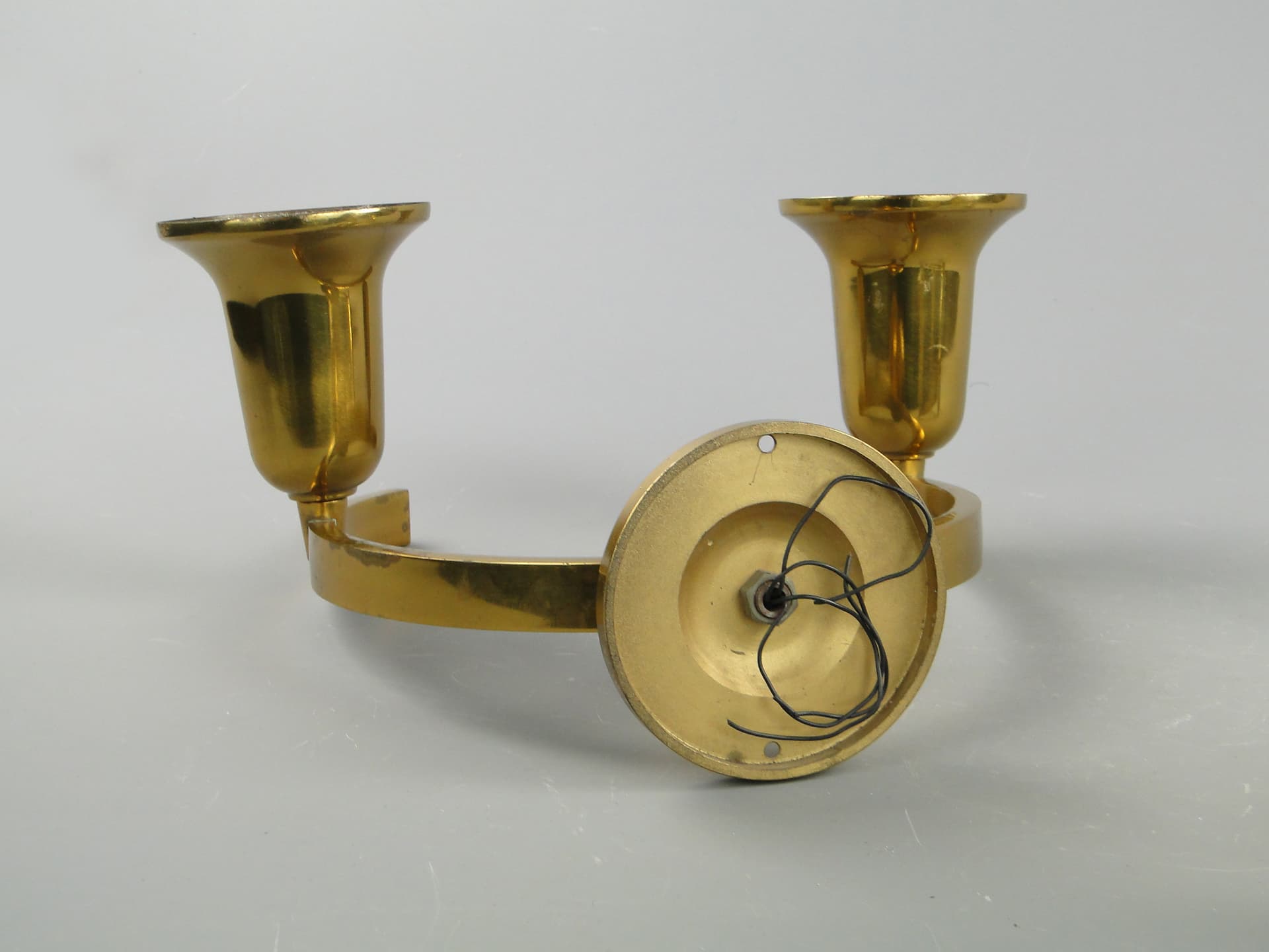 Pair of wall sconces Art Deco, golden brass, Poland, 1950s. - 60345