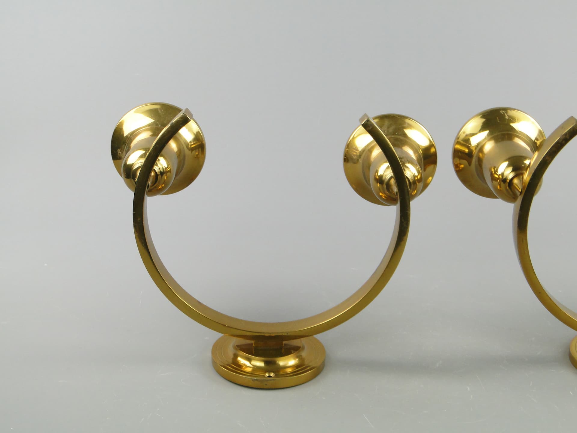 Pair of wall sconces Art Deco, golden brass, Poland, 1950s. - 60338
