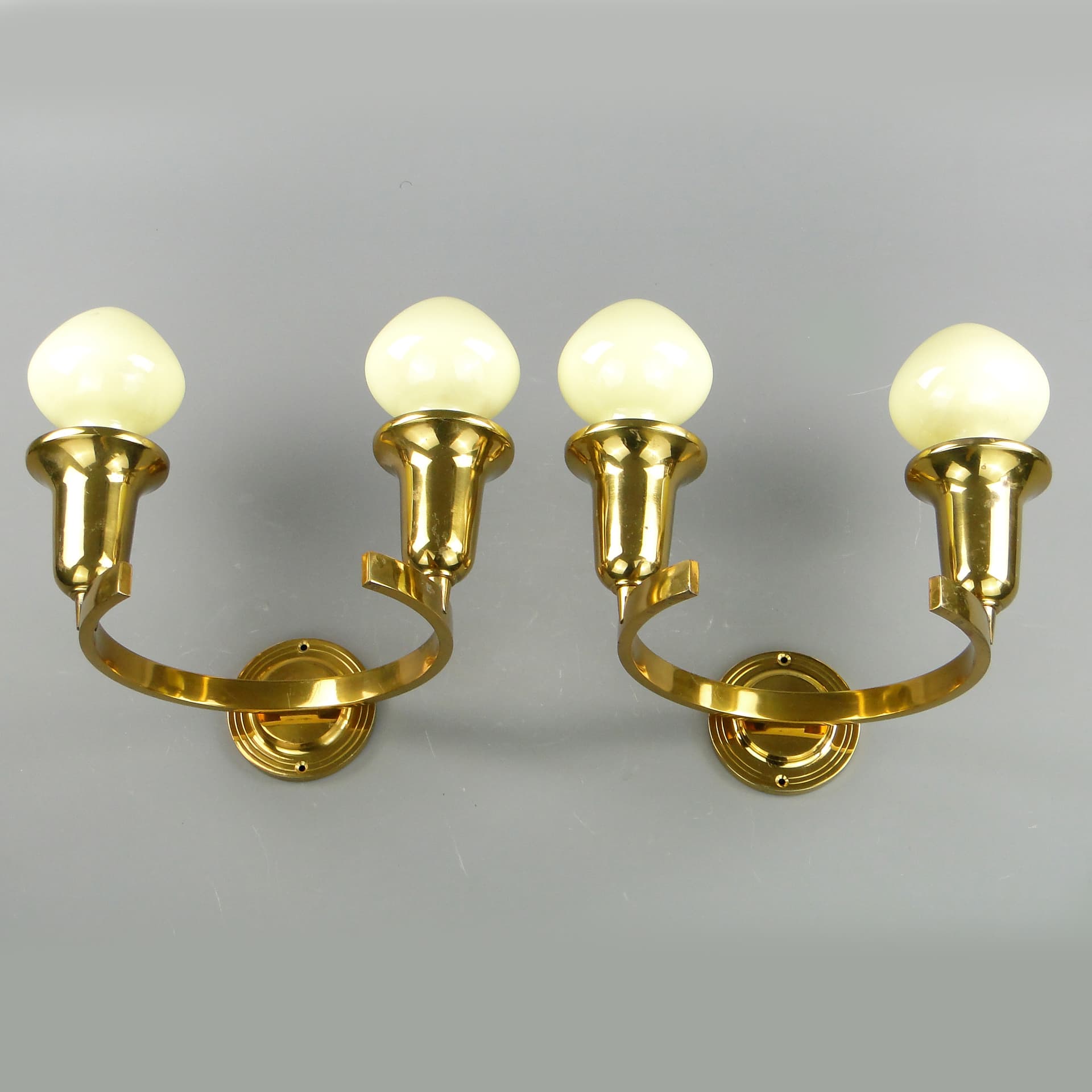 Pair of wall sconces Art Deco, golden brass, Poland, 1950s. - 60346