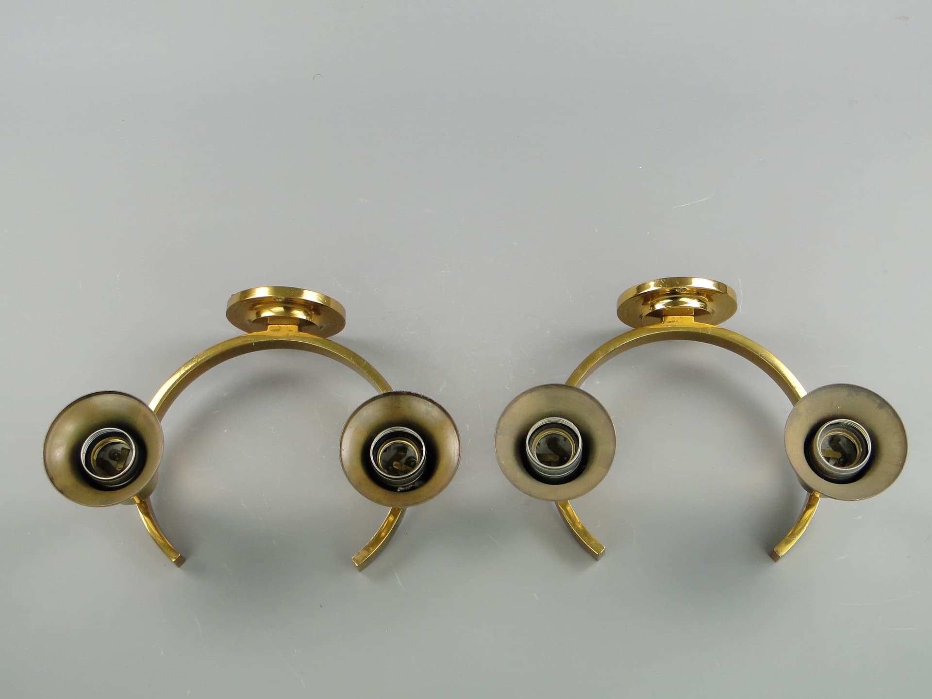 Pair of wall sconces Art Deco, golden brass, Poland, 1950s. - 60343