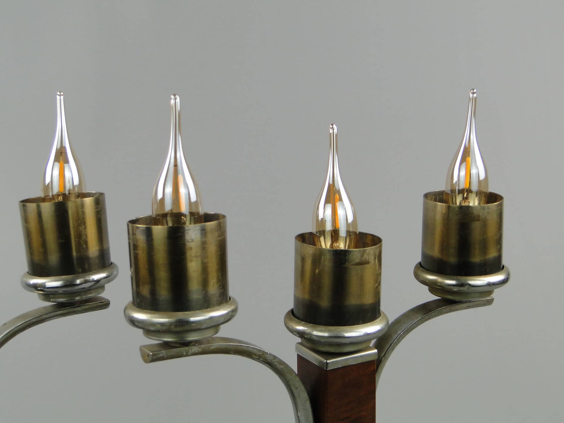 Para lamp stołowych Art déco, orzech brązowy ciemny, mosiądz niklowany, Belgia, lata 30. - 60361