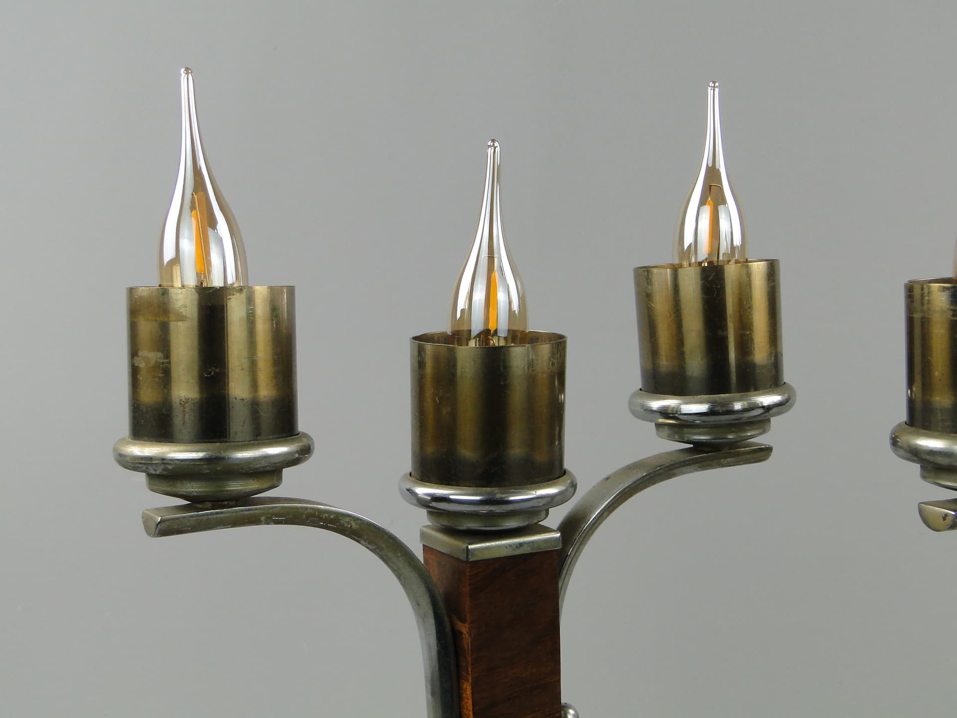 Para lamp stołowych Art déco, orzech brązowy ciemny, mosiądz niklowany, Belgia, lata 30. - 60362