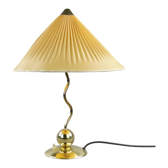 Lampa stołowa Art déco, beżowy abażur, mosiądz, Francja, lata 40. - WYMIARY