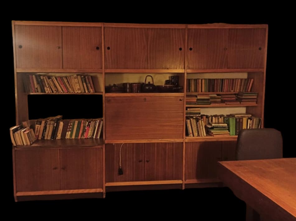 Zestaw mebli segmentowych, brązowy, drewno, proj. B. i Cz. Kowalscy, Polska, lata 60. - 60985