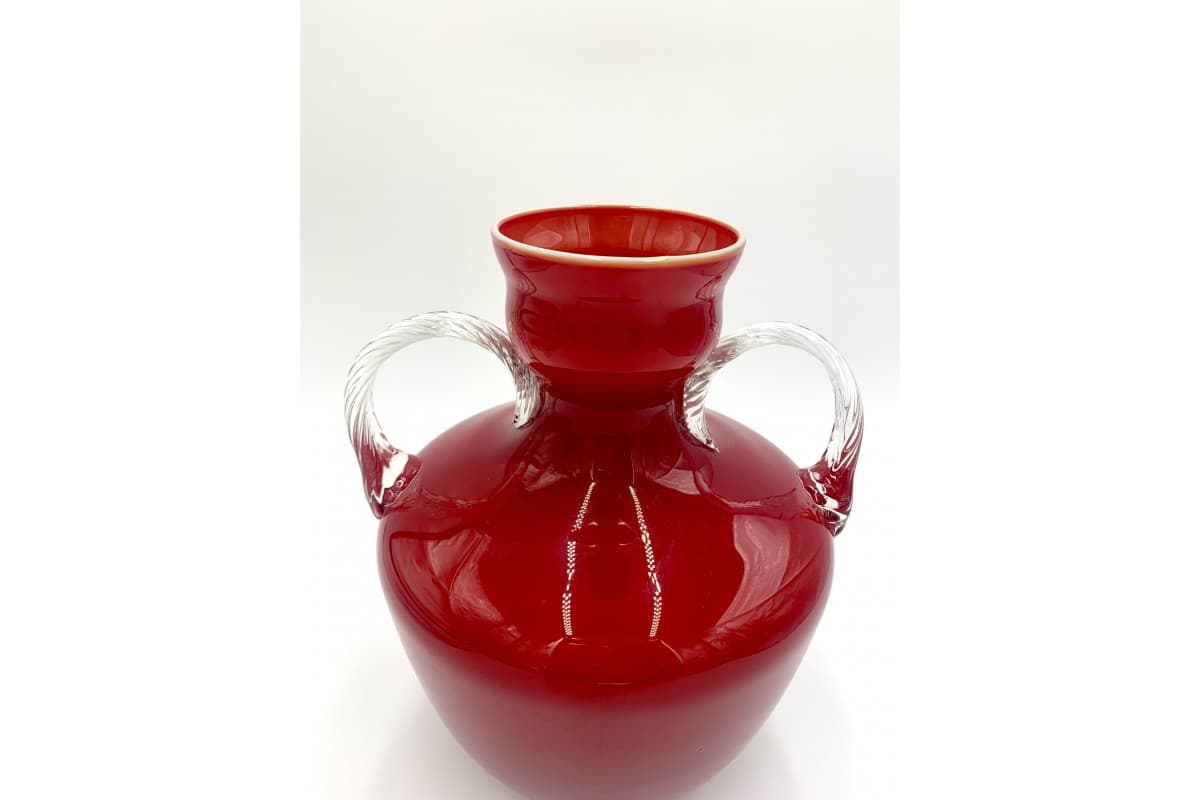 Duży czerwony szklany wazon Opalina Fiorentina Empoli, Włochy, lata 60. - 62662