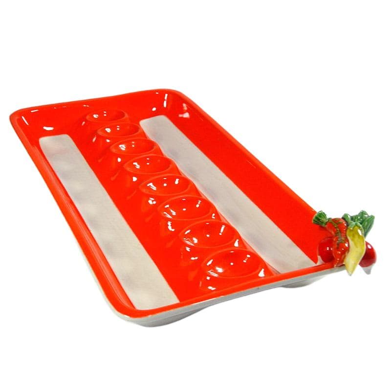 Czerwona ceramiczna patera stołowa, Mancioli, Włochy, lata 60. - 5477