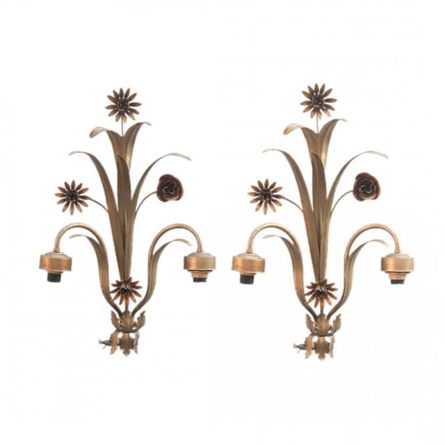 Para kinkietów Neo-Baroque, złoty, metal, lata 60. - WYMIARY