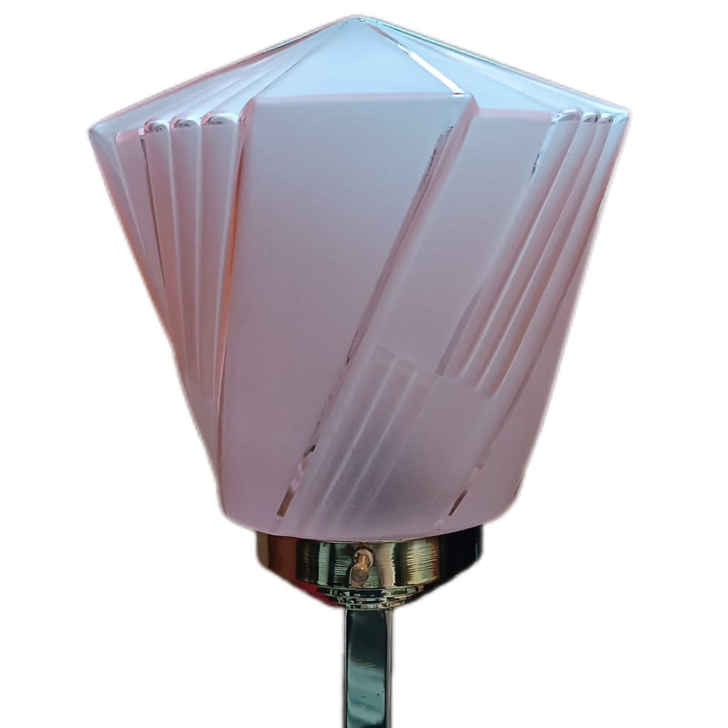 Lampa stołowa Art Deco, różowy klosz, szkło, marmur, wczesny XX w. - 63154