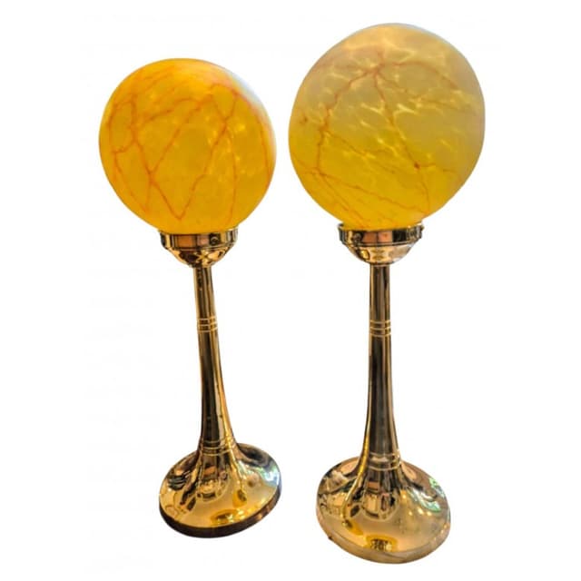 Para lamp stołowych Art Deco, żółty, mosiądz, szkło, lata 20. - WYMIARY