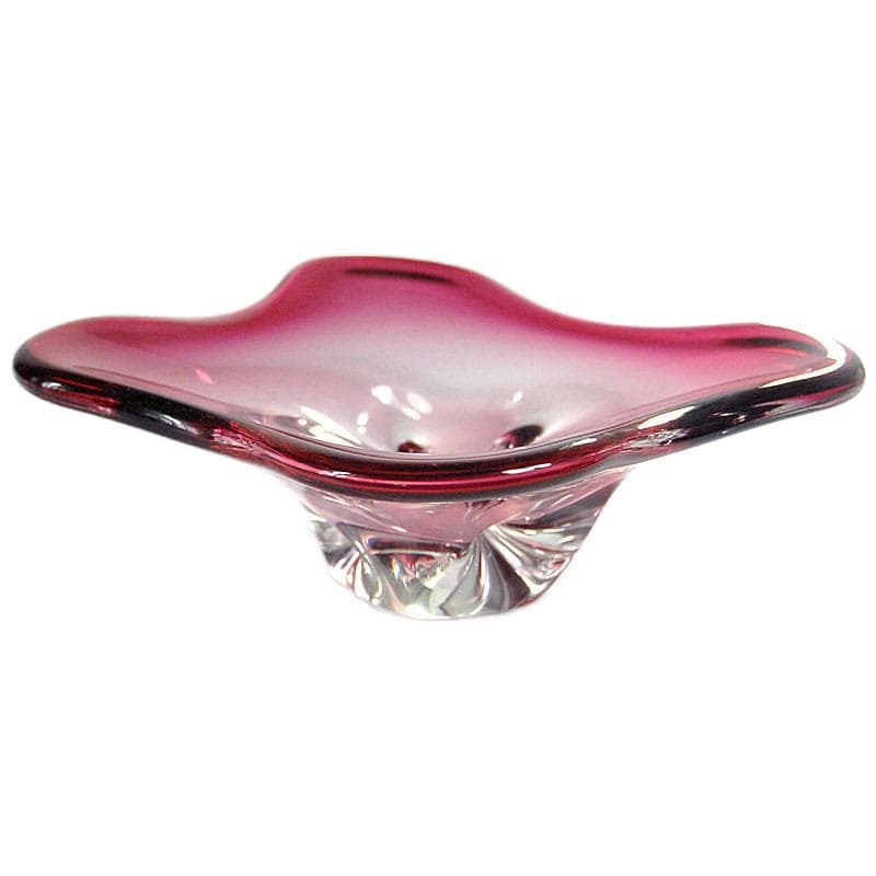 Różowa szklana patera, Orrefors, Szwecja, lata 60. - 5502