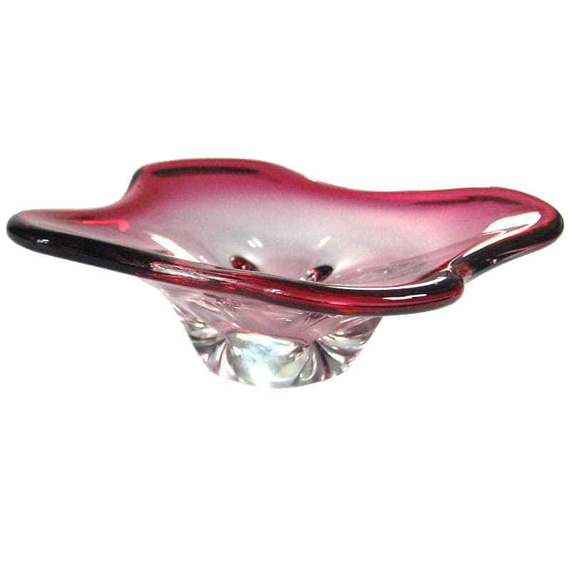 Różowa szklana patera, Orrefors, Szwecja, lata 60.