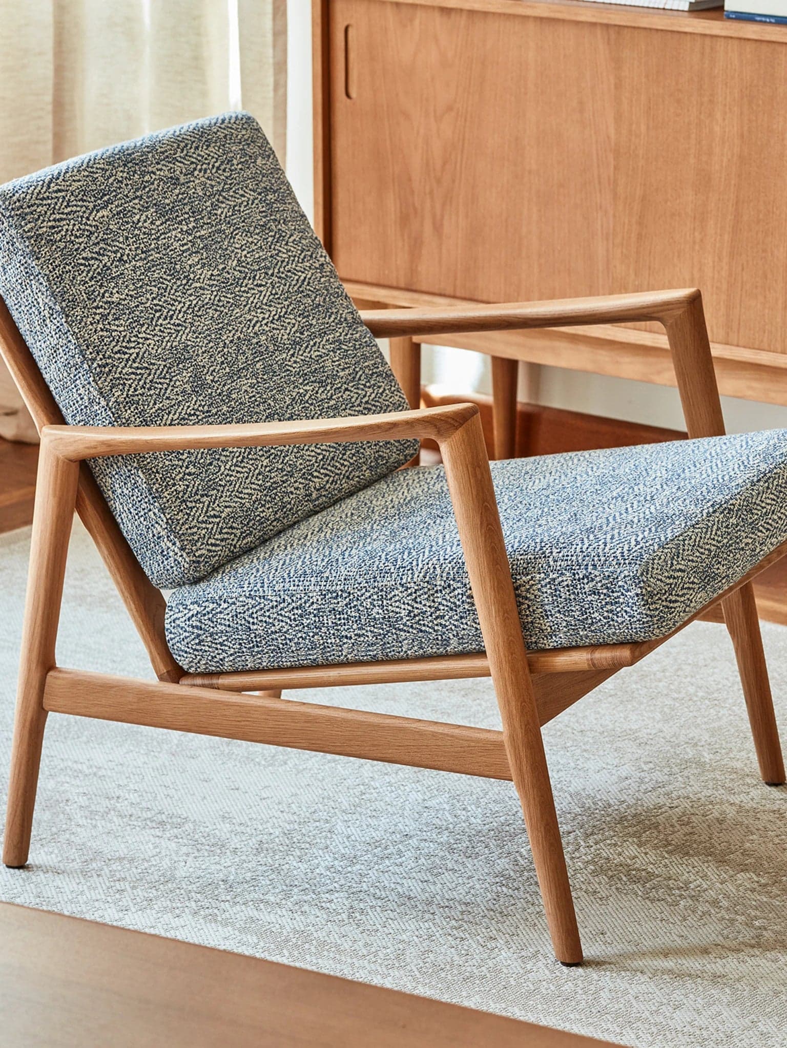 Stefan Armchair 70x79x76 cm oak Braid Indigo fabric blue, , - 64429