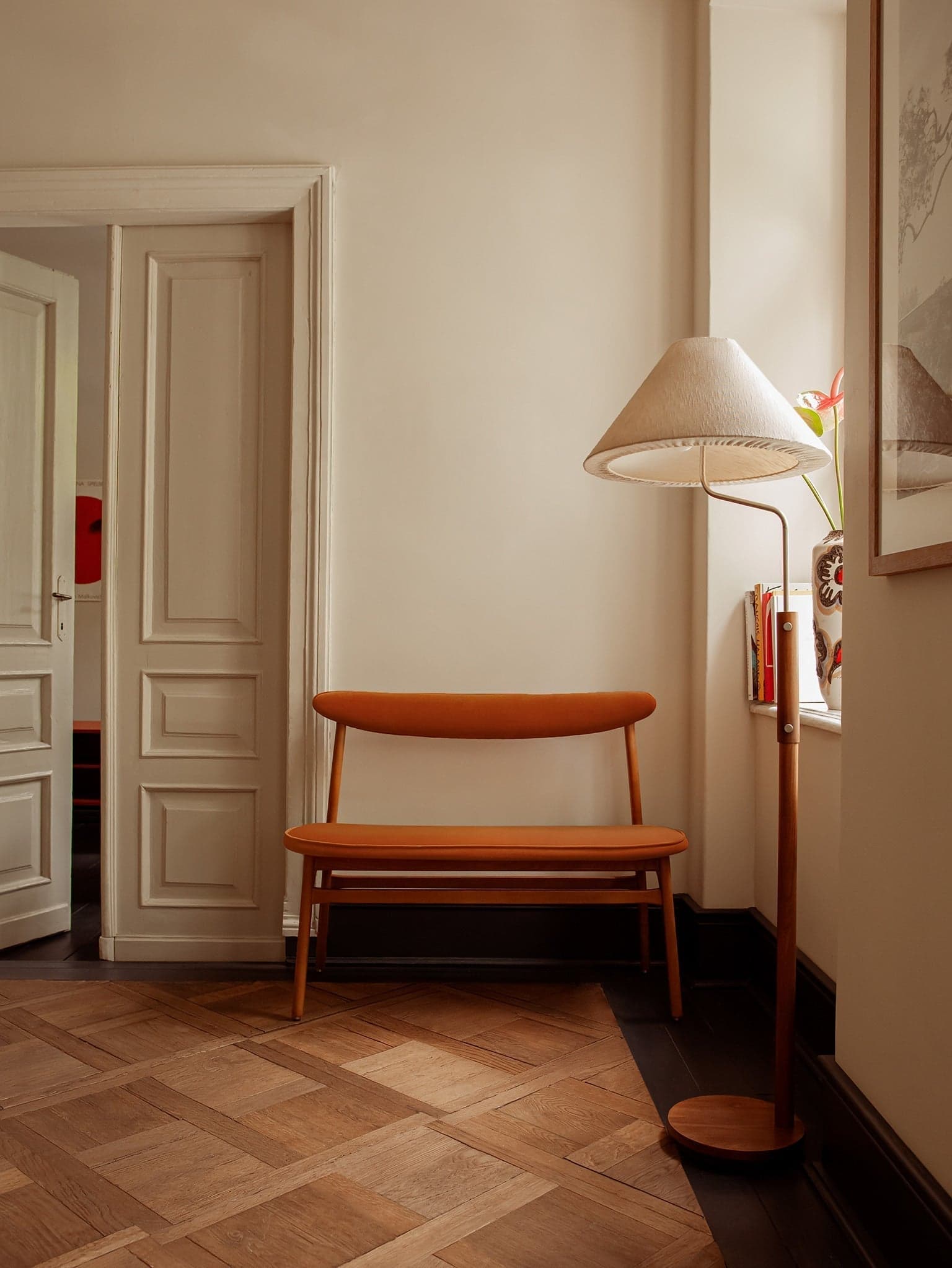 200-190 Bench 108x52x83 cm boucle fabric mustard, ash, no designer, no brand - 64484